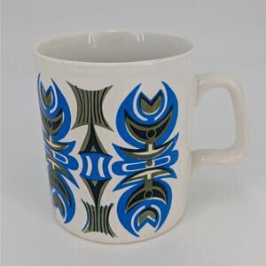 1970s Retro Mug Staffordshire Potteries Blue Green Geometric English Coffee Cup
